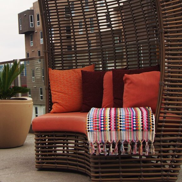 Large Rainbow Double Sided Multi Color Pom Pom Colorful Turkish Beach Bath Towel - Picture 2 of 9